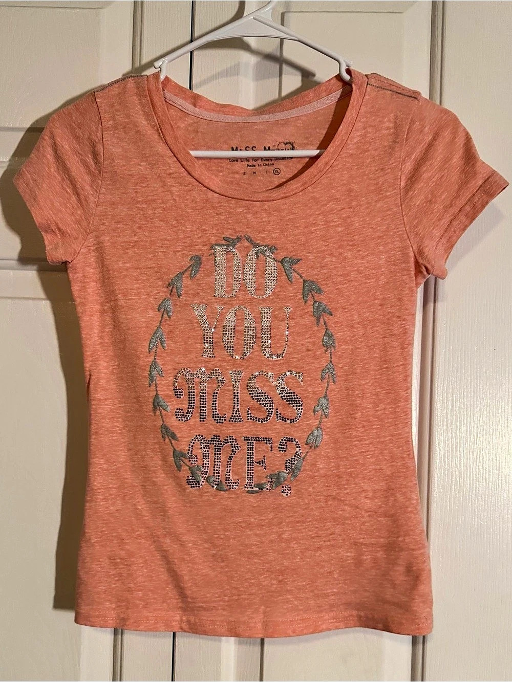 Miss Me Do You Miss Me Rhinestone Graphic Tee Peach XL